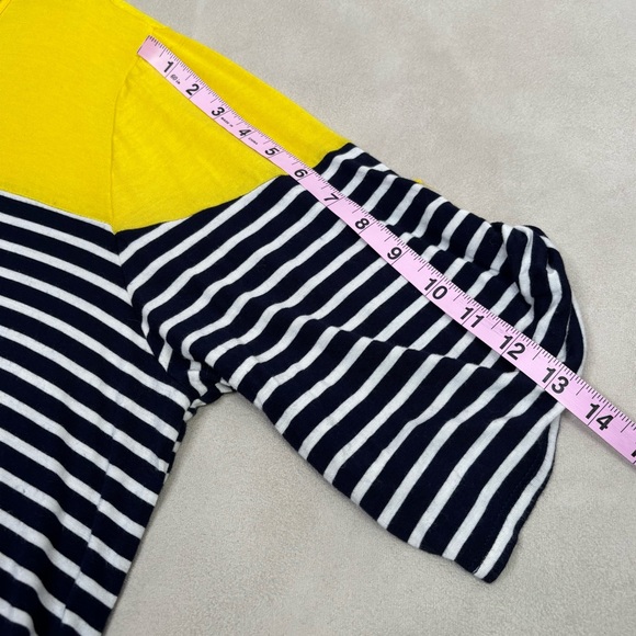 Fig & Olive Plus Size 3X Roll Tab Sleeve Top Navy Blue White Stripe Yellow Shirt - Picture 11 of 13